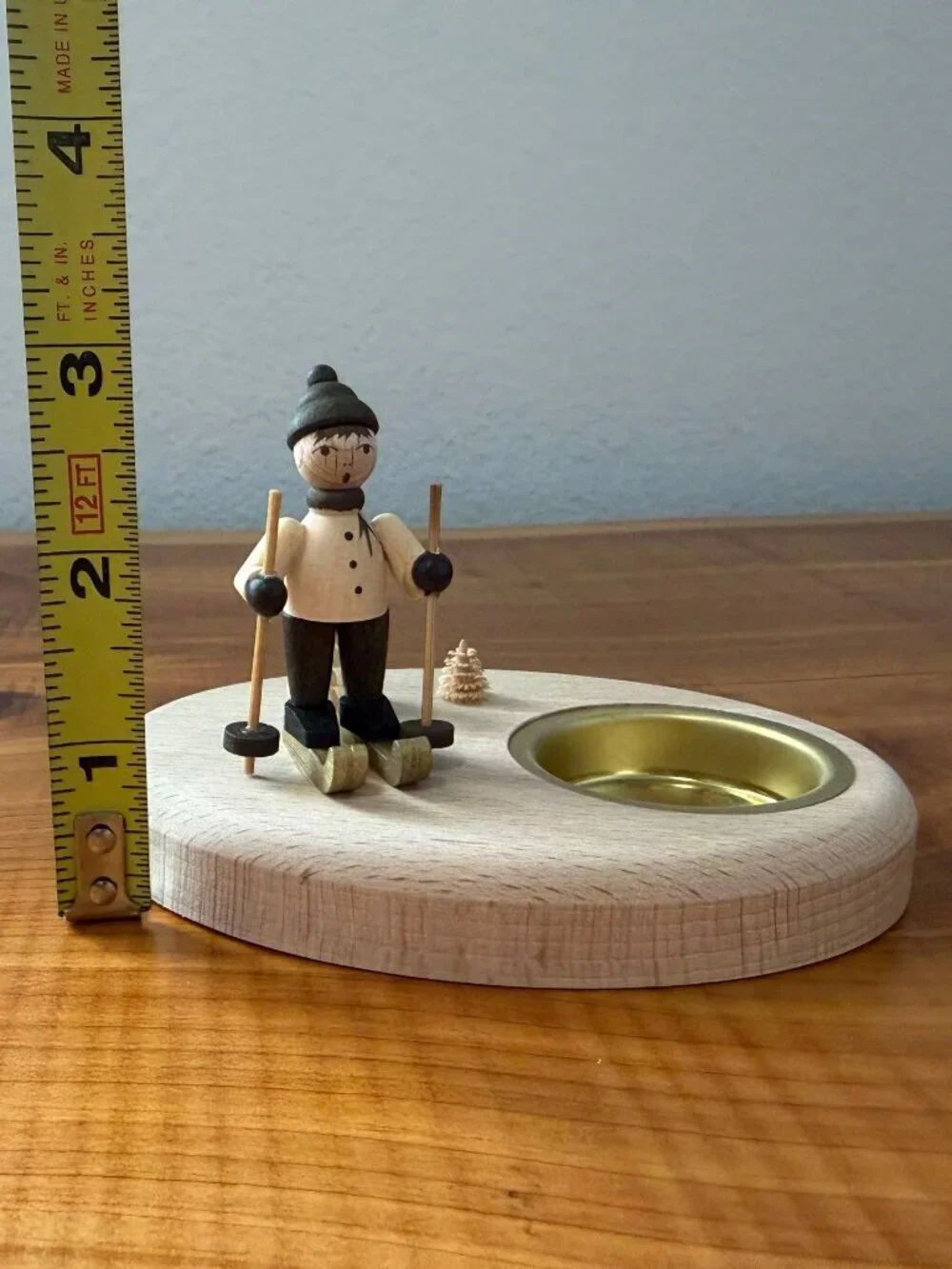 Saico Originals Erzgebirge Tealight Holder Wooden Skier Figurine Made in Germany